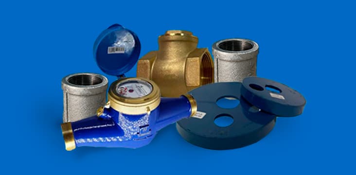 Chapas, conexões e hidrômetro | Tubogeo | Materiais para poços artesianos Chapas, conexões e hidrômetro